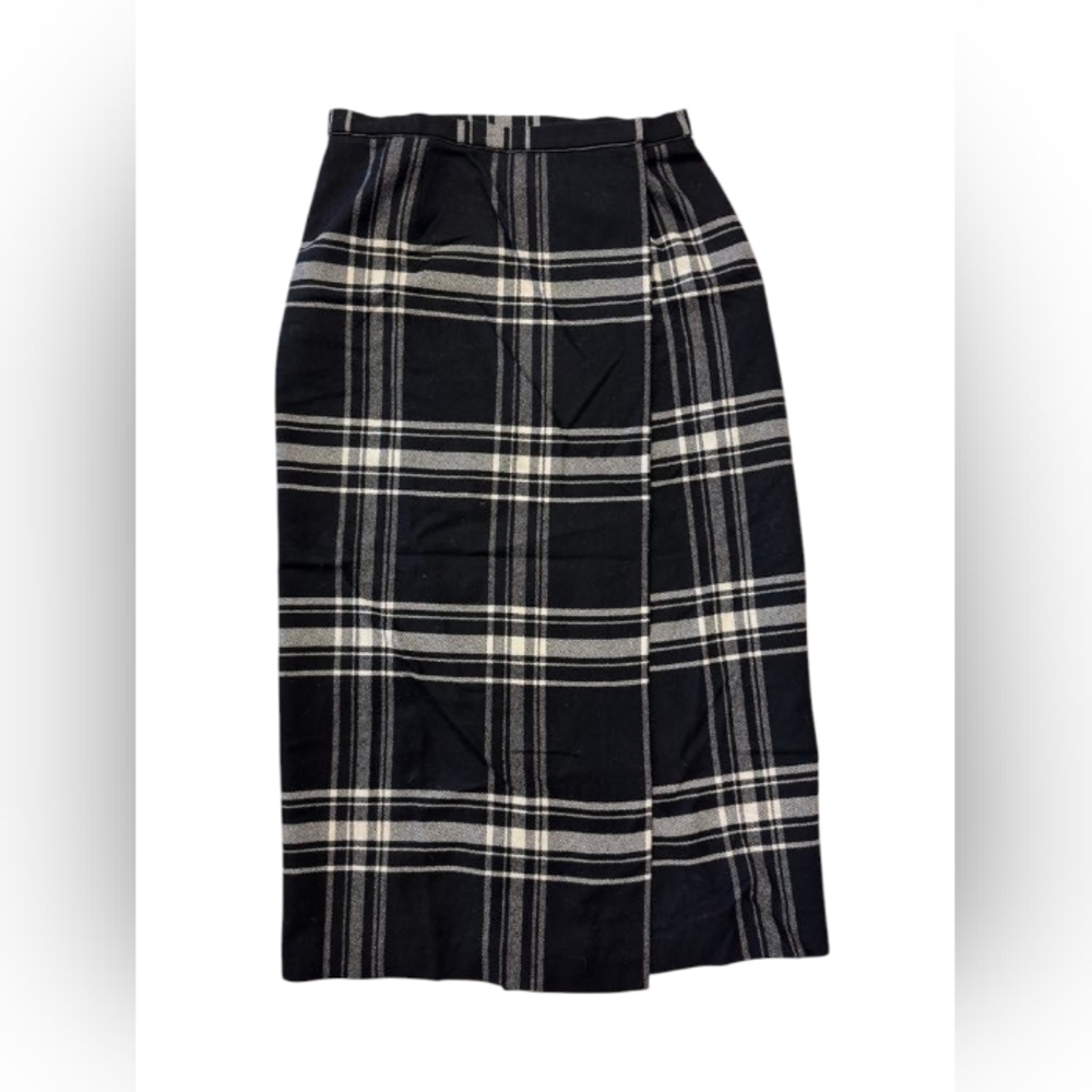 Liz Claiborne Skirt Wrap Maxi Wool Blend Plaid Black/White Size 14